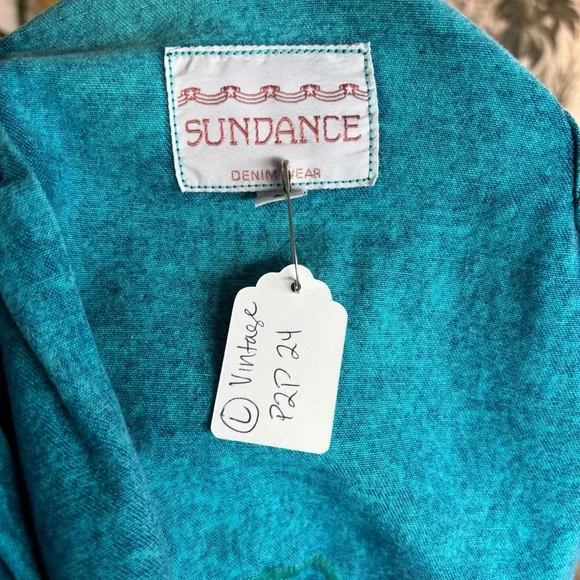 Vintage Sundance Turquoise Jean Jacket with Southwest Embroidery Large - Picture 8 of 8